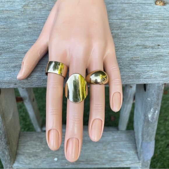 NWT New Urban Outfitters UO 3 Piece Gold Abstract Ring Set. Size 6 Y2K Retro Mod - Picture 3 of 8